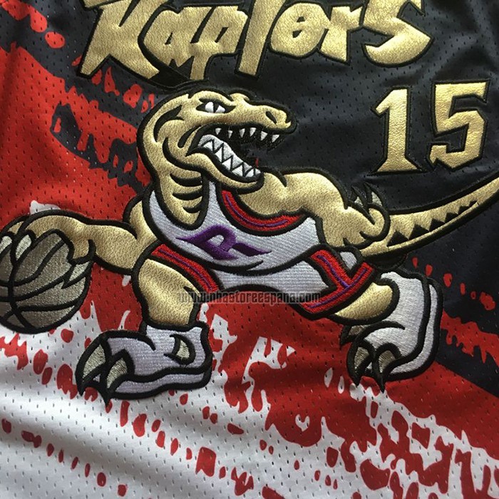 Camiseta Toronto Raptors Vince Carter NO 15 Mitchell & Ness Negro Rojo